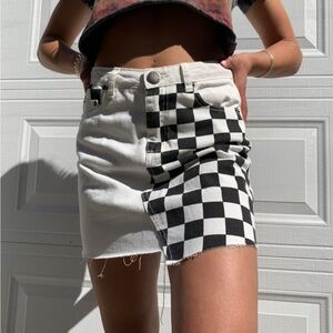 Asymmetrical Checkered Denim Mini Skirt Brand: Signature